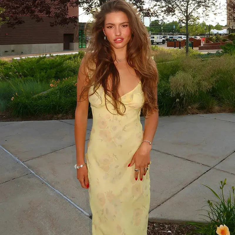 Veloria™ Floral Plunge Backless Maxi Dress 