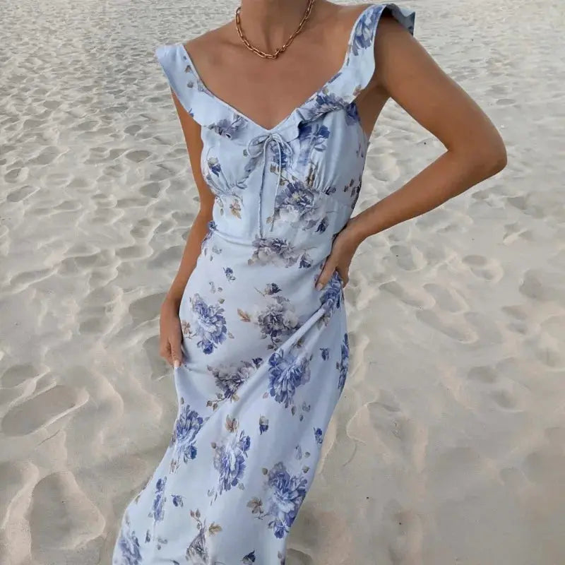 Veloria™ Floral Plunge Backless Maxi Dress 