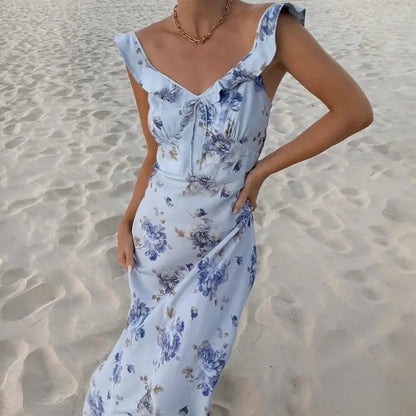 Veloria™ Floral Plunge Backless Maxi Dress 