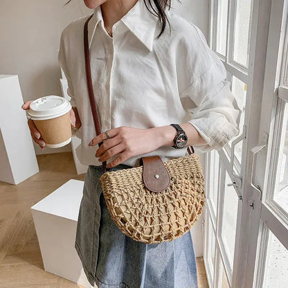 Veloria™ Half-Moon Boho Straw Bag 