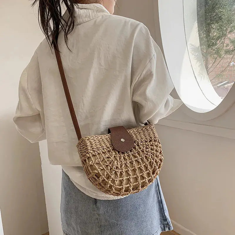 Veloria™ Half-Moon Boho Straw Bag 
