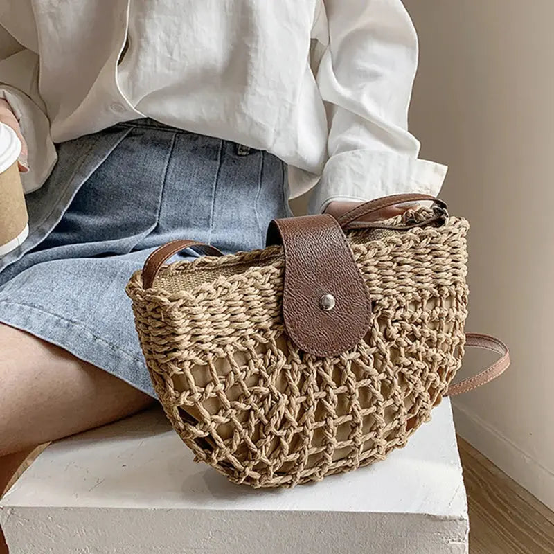 Veloria™ Half-Moon Boho Straw Bag 