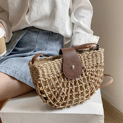 Veloria™ Half-Moon Boho Straw Bag 