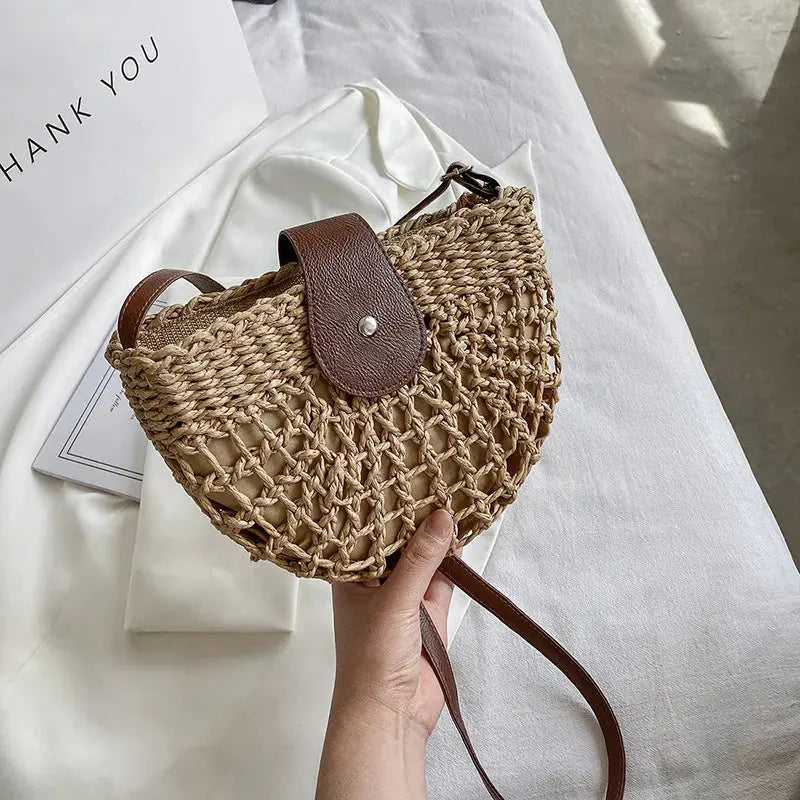 Veloria™ Half-Moon Boho Straw Bag 