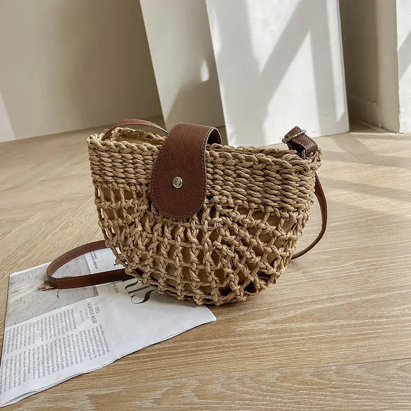 Veloria™ Half-Moon Boho Straw Bag 