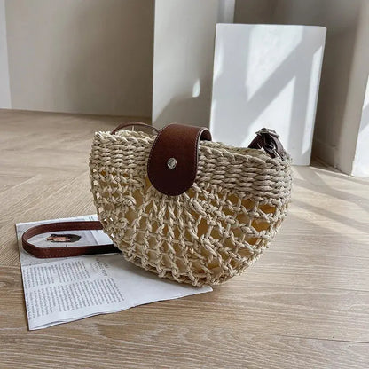 Veloria™ Half-Moon Boho Straw Bag 