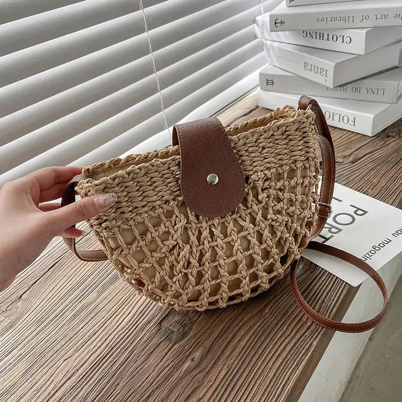 Veloria™ Half-Moon Boho Straw Bag 