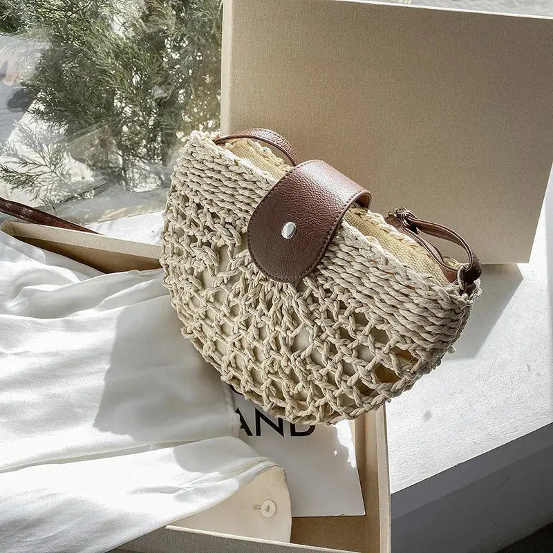 Veloria™ Half-Moon Boho Straw Bag 