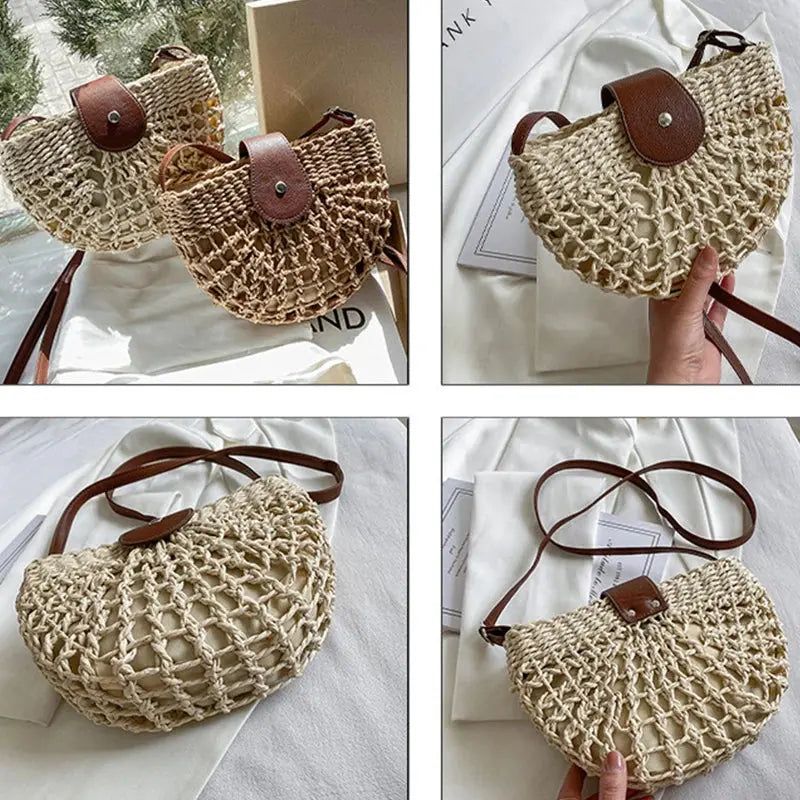 Veloria™ Half-Moon Boho Straw Bag 