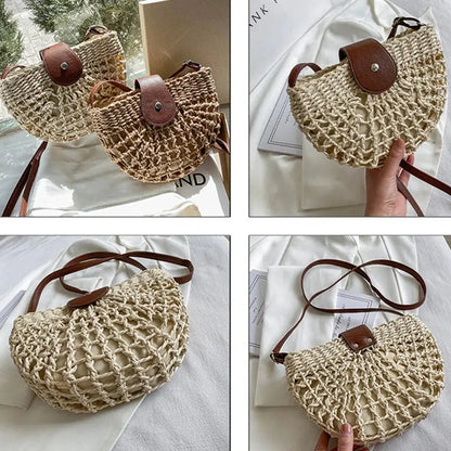 Veloria™ Half-Moon Boho Straw Bag 