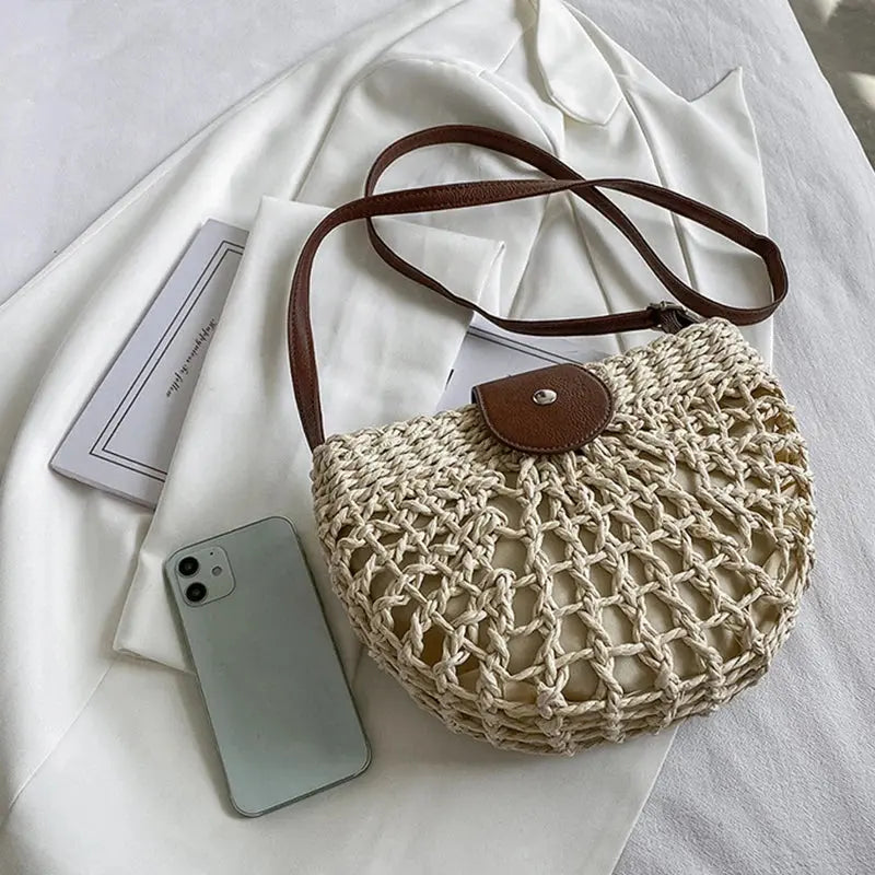 Veloria™ Half-Moon Boho Straw Bag 