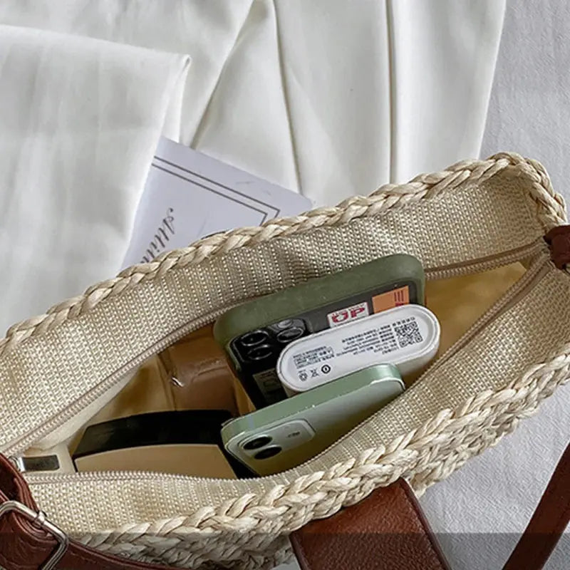 Veloria™ Half-Moon Boho Straw Bag 