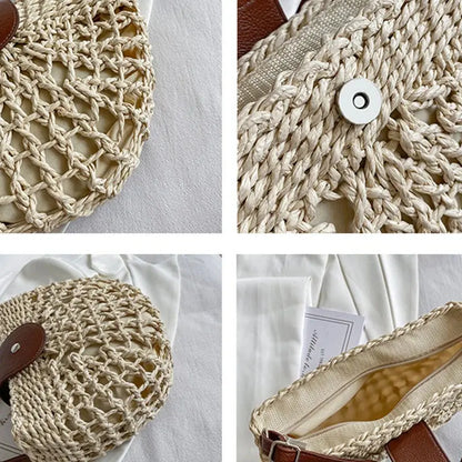 Veloria™ Half-Moon Boho Straw Bag 