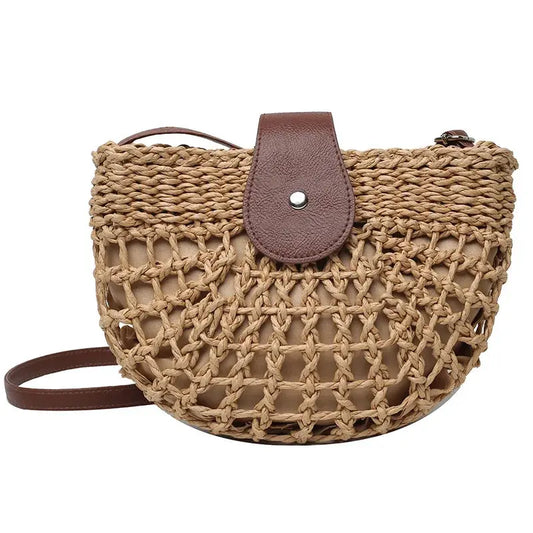 Veloria™ Half-Moon Boho Straw Bag 