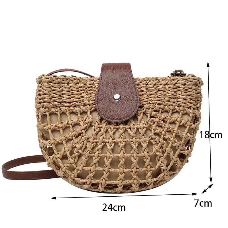 Veloria™ Half-Moon Boho Straw Bag 