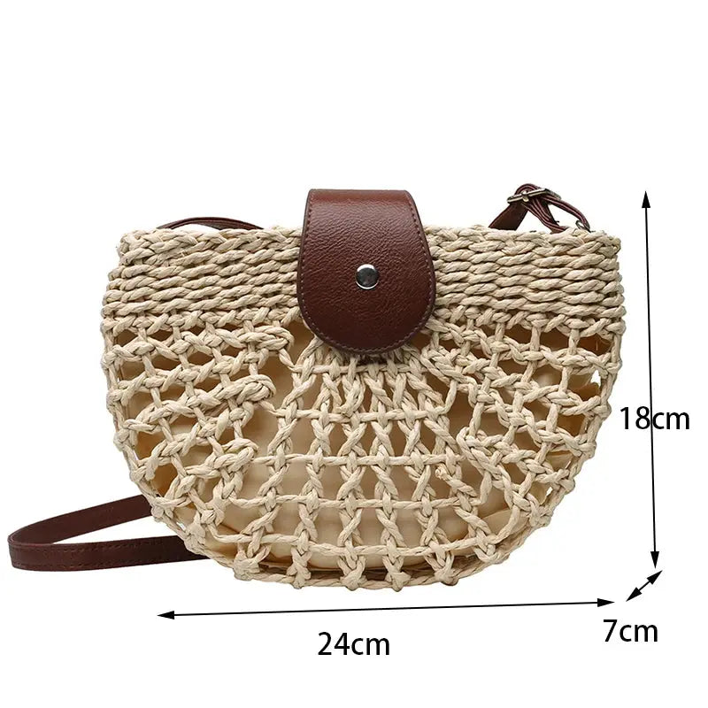 Veloria™ Half-Moon Boho Straw Bag 