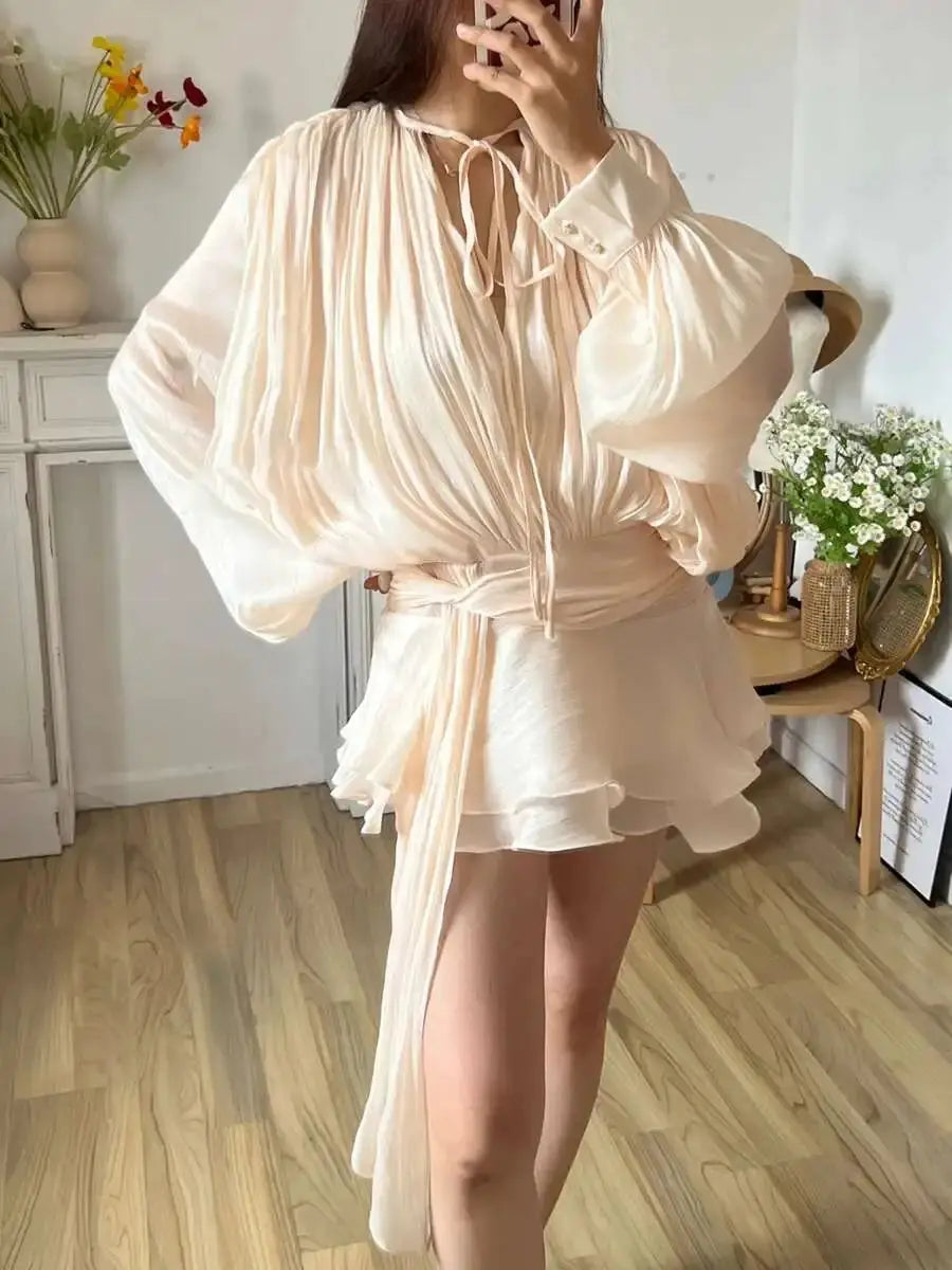 Veloria™ Lace-Up Draped Mini Dress 