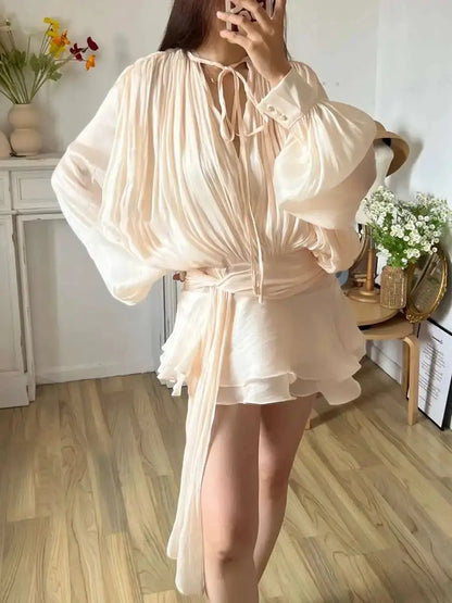 Veloria™ Lace-Up Draped Mini Dress 