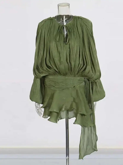 Veloria™ Lace-Up Draped Mini Dress 