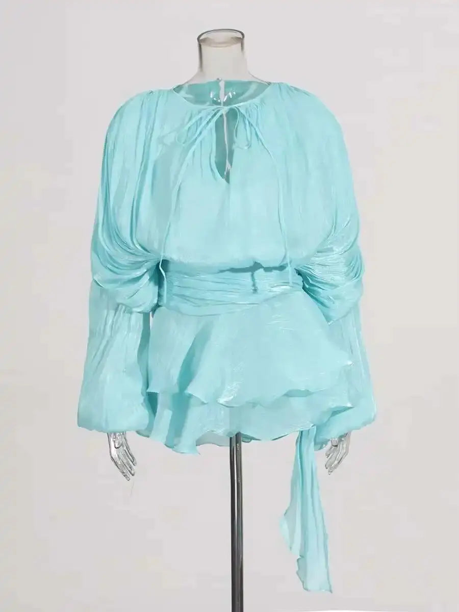 Veloria™ Lace-Up Draped Mini Dress 