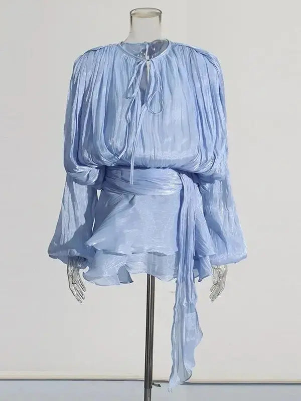 Veloria™ Lace-Up Draped Mini Dress 