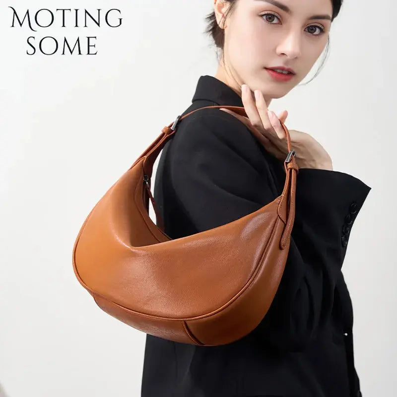 Veloria™ Luxe Crescent Leather Hobo 
