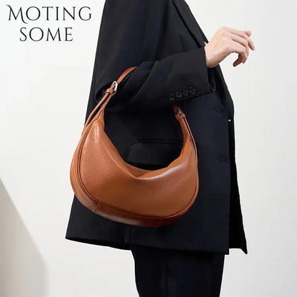 Veloria™ Luxe Crescent Leather Hobo 