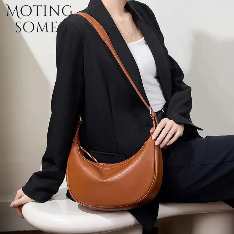 Veloria™ Luxe Crescent Leather Hobo 