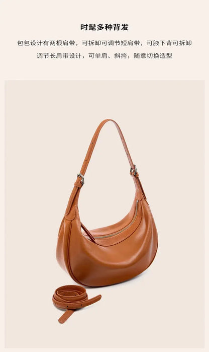 Veloria™ Luxe Crescent Leather Hobo 