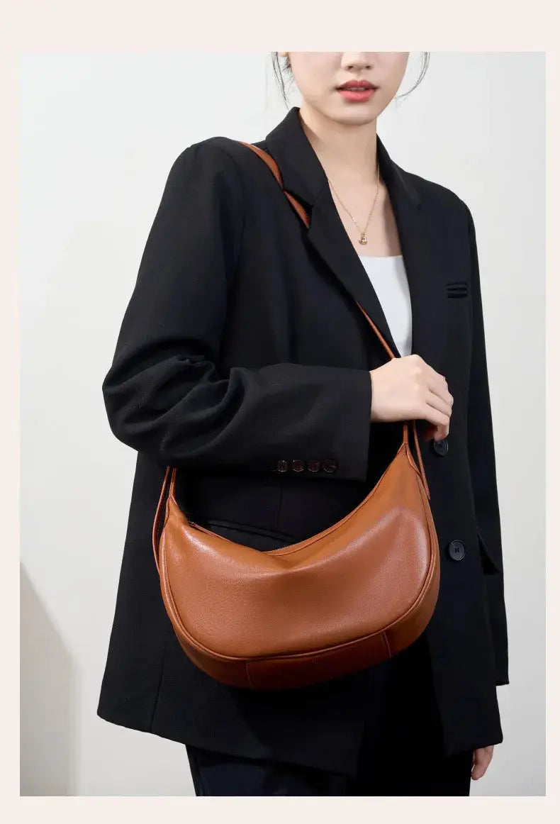 Veloria™ Luxe Crescent Leather Hobo 