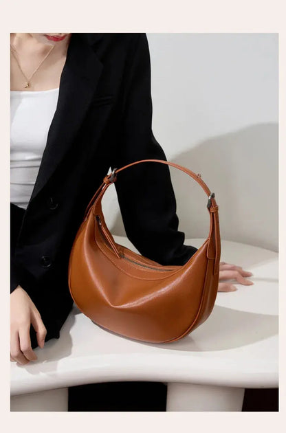 Veloria™ Luxe Crescent Leather Hobo 