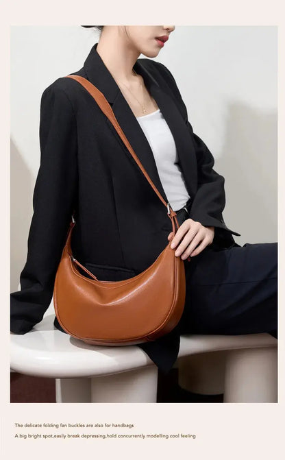 Veloria™ Luxe Crescent Leather Hobo 