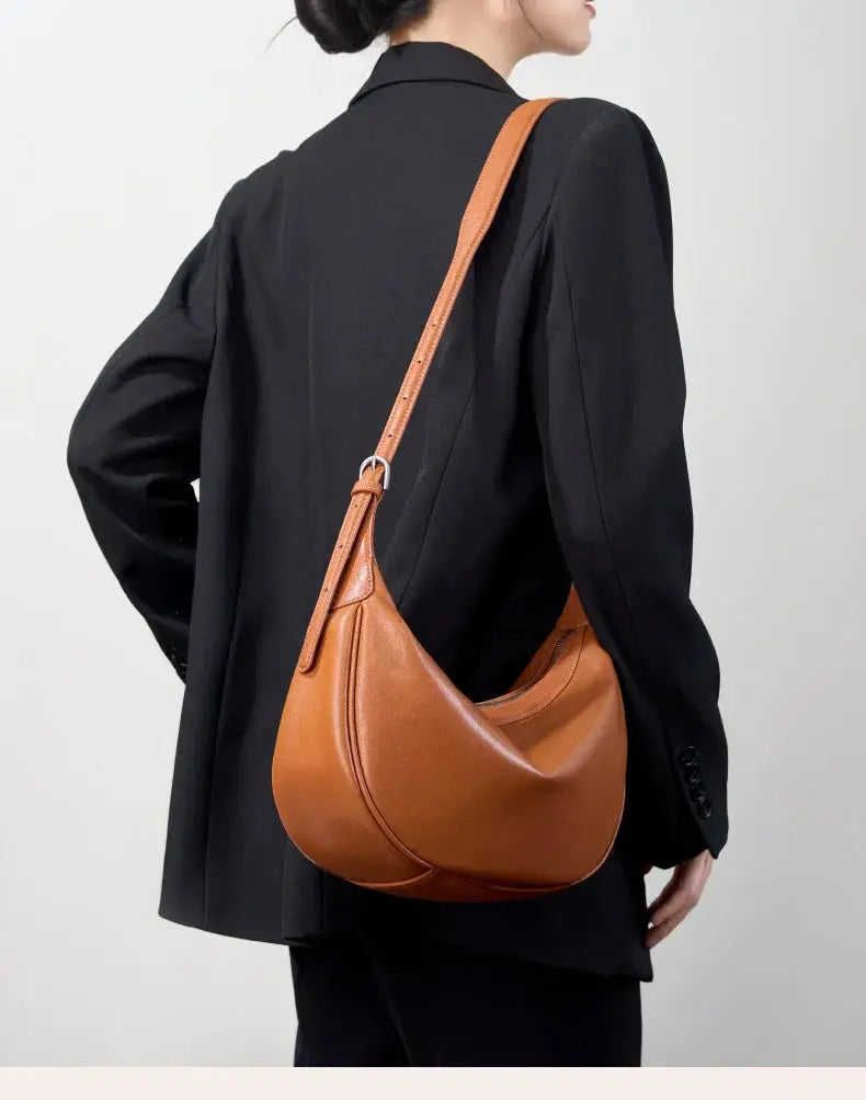 Veloria™ Luxe Crescent Leather Hobo 