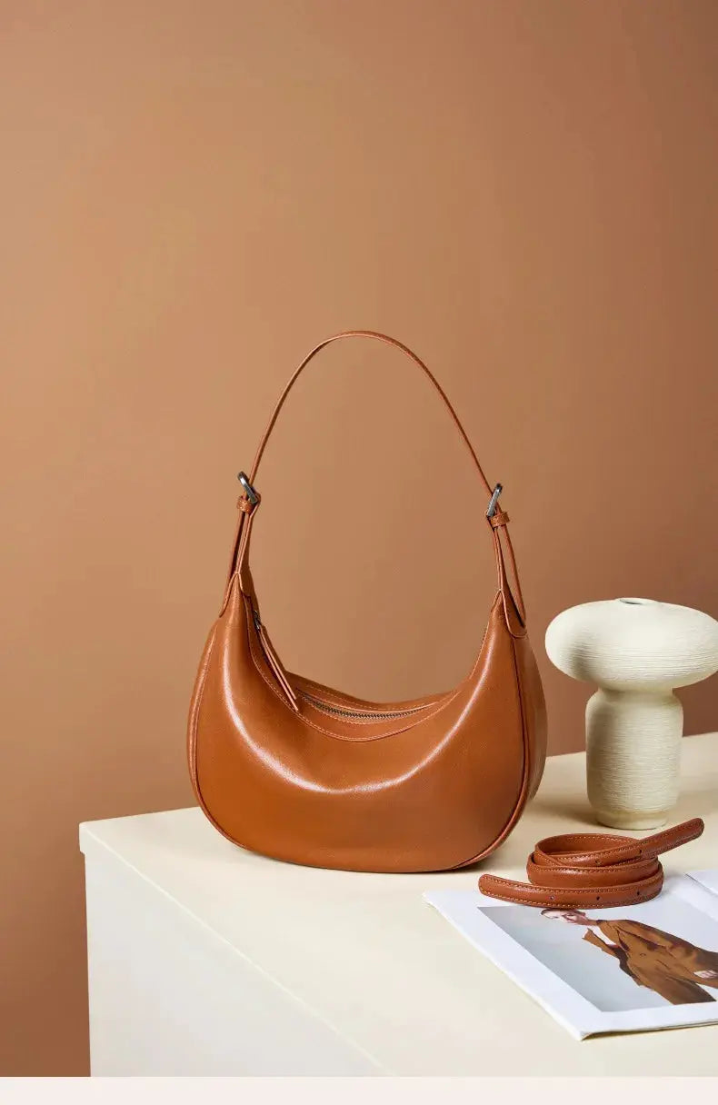 Veloria™ Luxe Crescent Leather Hobo 