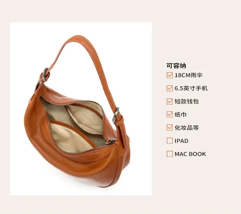 Veloria™ Luxe Crescent Leather Hobo 