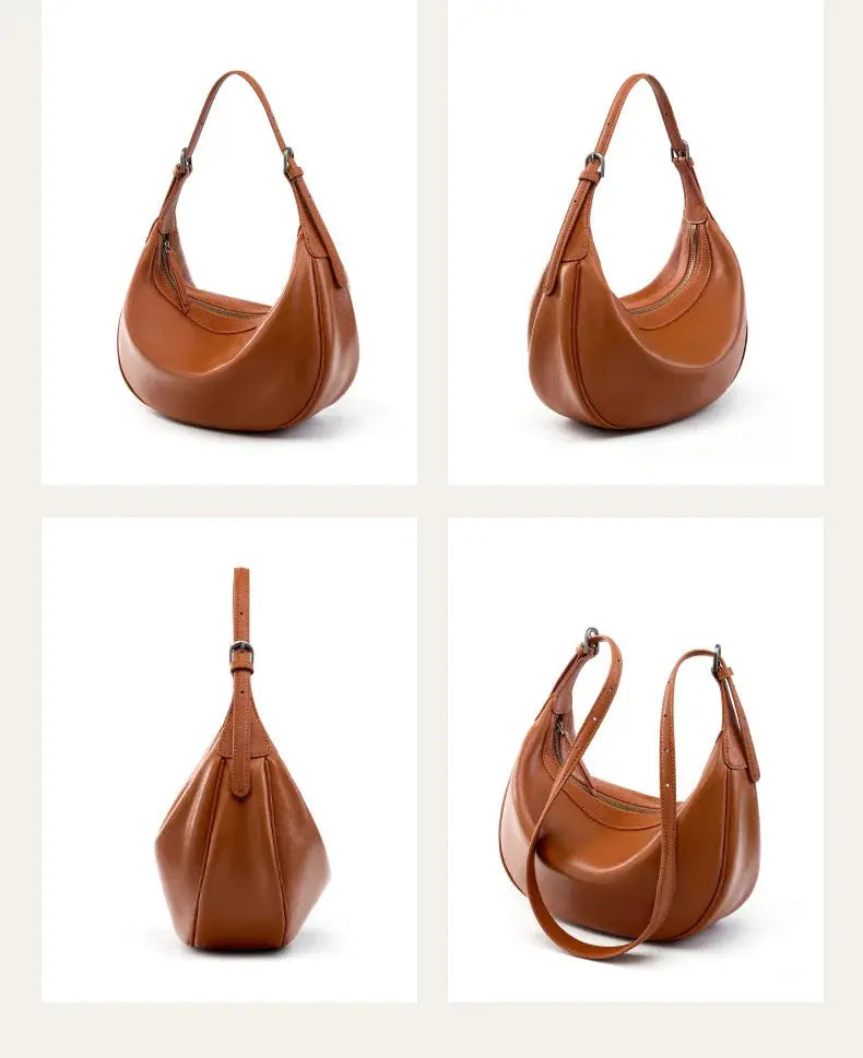 Veloria™ Luxe Crescent Leather Hobo 