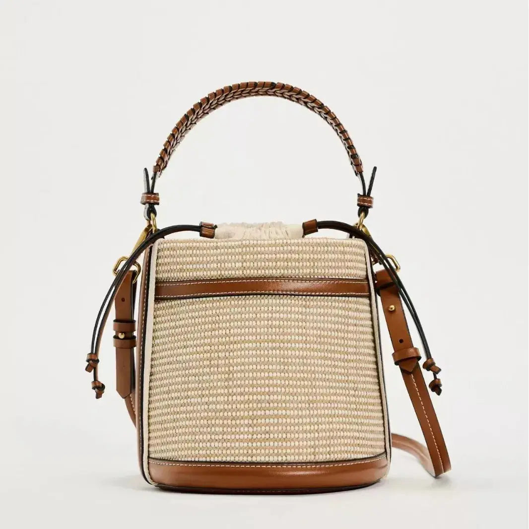 Veloria™ Panelled Straw Bucket Bag 