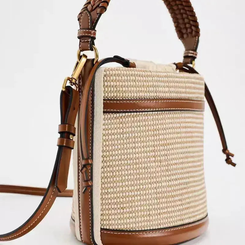 Veloria™ Panelled Straw Bucket Bag 