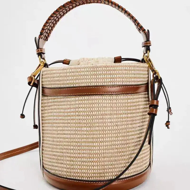 Veloria™ Panelled Straw Bucket Bag 
