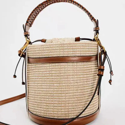 Veloria™ Panelled Straw Bucket Bag 