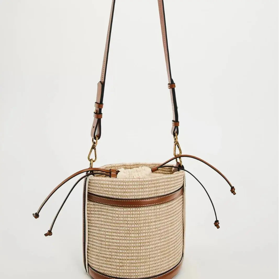 Veloria™ Panelled Straw Bucket Bag 