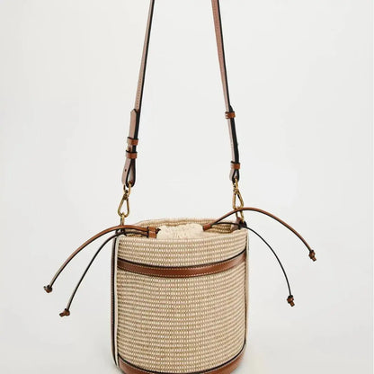 Veloria™ Panelled Straw Bucket Bag 