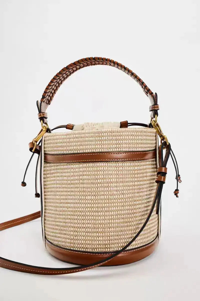 Veloria™ Panelled Straw Bucket Bag 