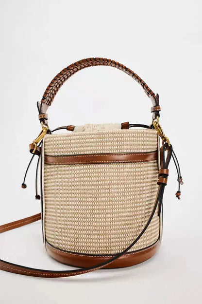 Veloria™ Panelled Straw Bucket Bag 
