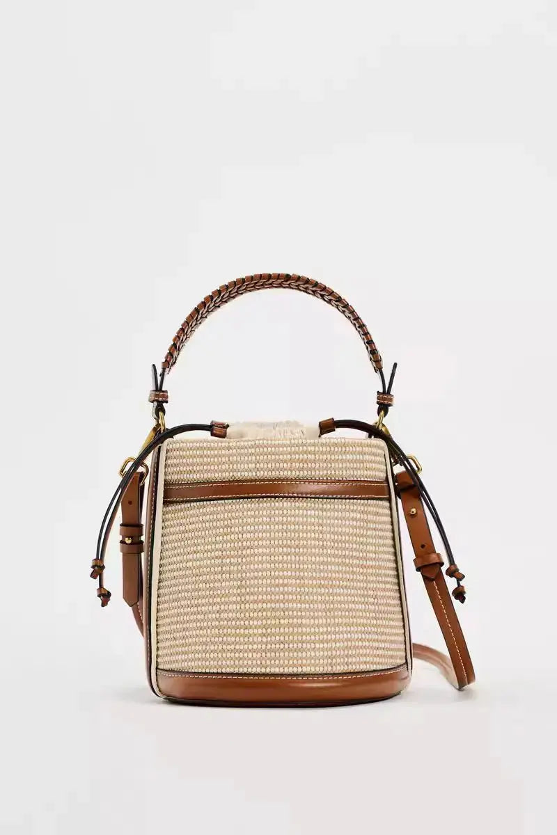 Veloria™ Panelled Straw Bucket Bag 