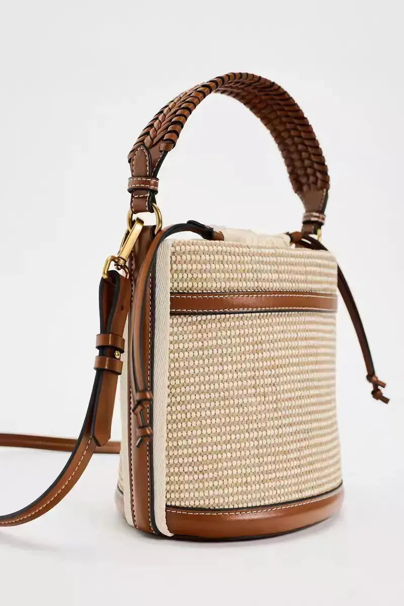 Veloria™ Panelled Straw Bucket Bag 