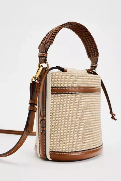 Veloria™ Panelled Straw Bucket Bag 
