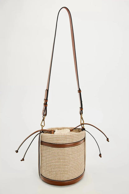 Veloria™ Panelled Straw Bucket Bag 
