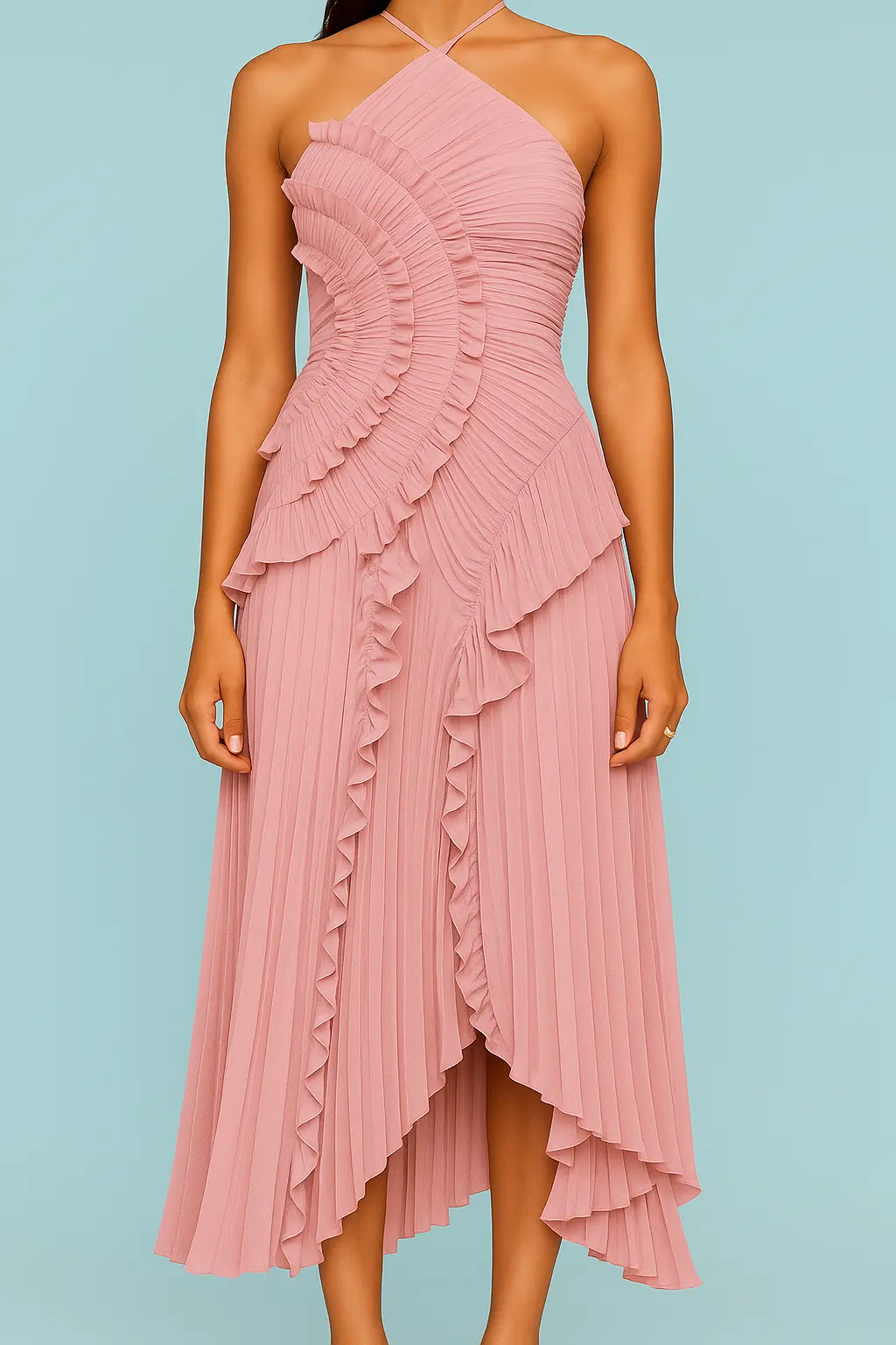 Veloria™ Pleated Halter Neck Maxi Dress 