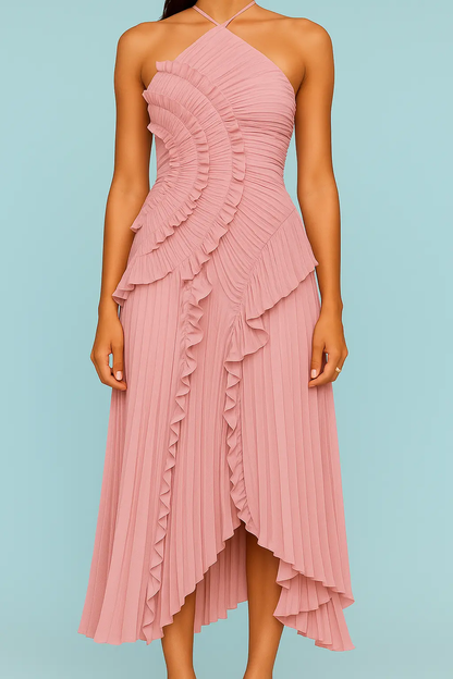 Veloria™ Pleated Halter Neck Maxi Dress 